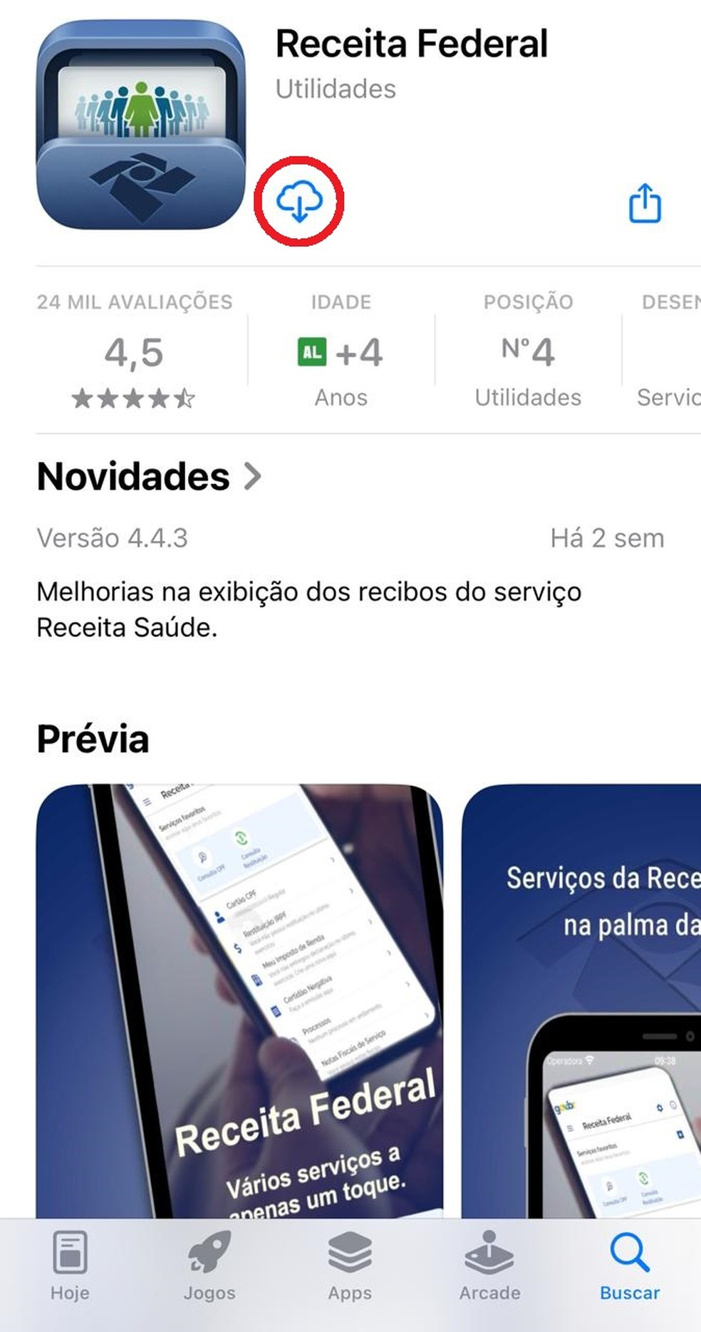 App da Receita Federal na AppStore, do iOS — Foto: Reprodução /AppStore