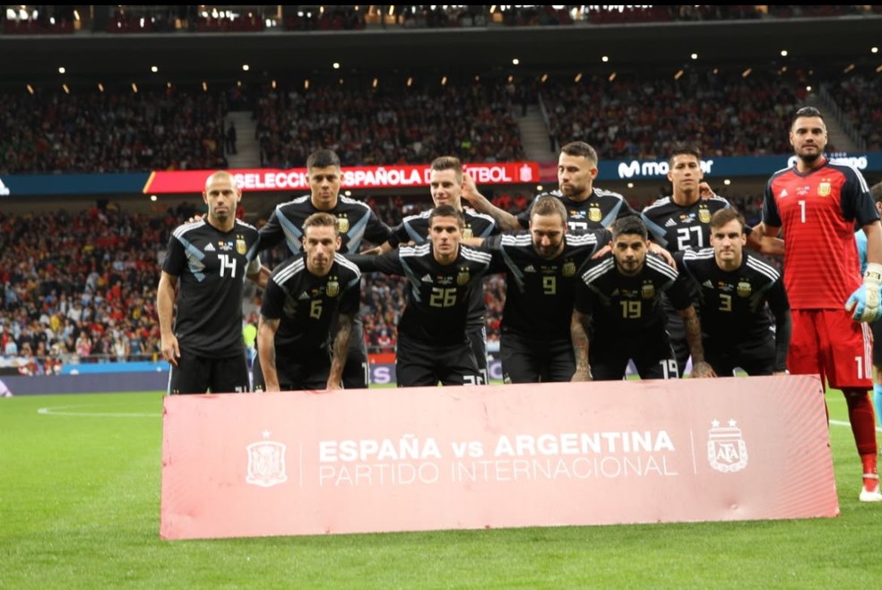 Seleção argentina no amistoso contra a Espanha, em 2018 — Foto: Divulgação AFA