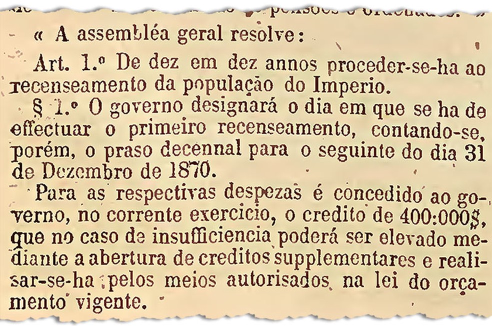 Projeto de lei aprovado pela Câmara e pelo Senado em 1870 determinando a realização do Censo  — Foto: Arquivo Senado