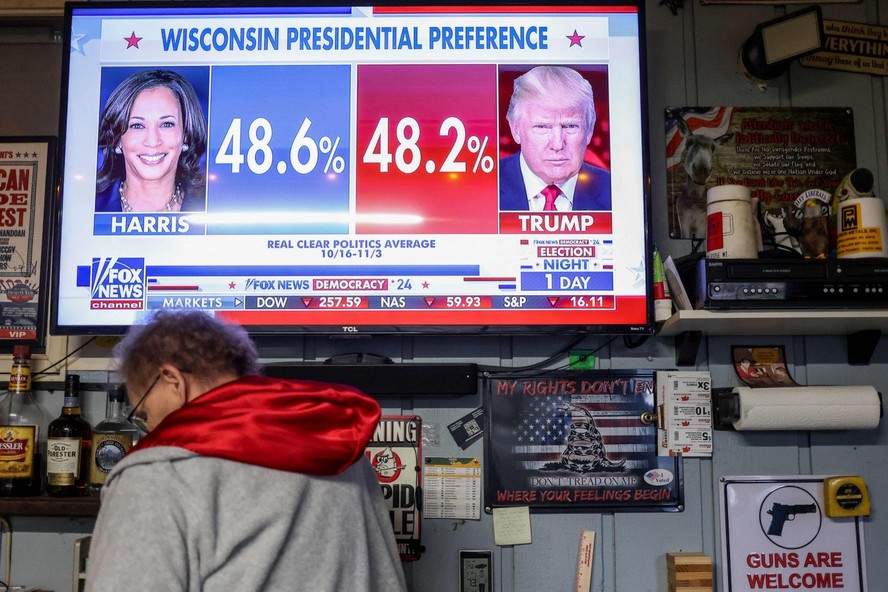 Pesquisa de intenção de voto no Wisconsin mostra empate técnico entre Kamala e Trump