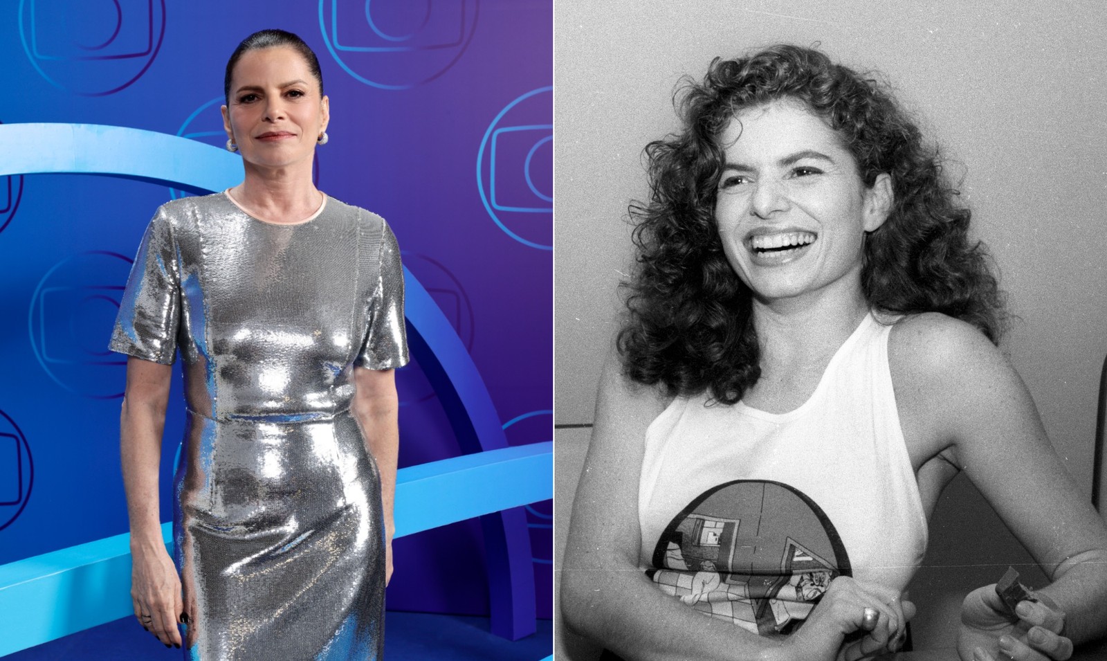Atriz Deborah Bloch, que interpretará Oditi Reitman no remake de Vale tudo, um ano antes da exibição do clássico, em 1987 — Foto: Monica Lemi e Reprodução/Instagram