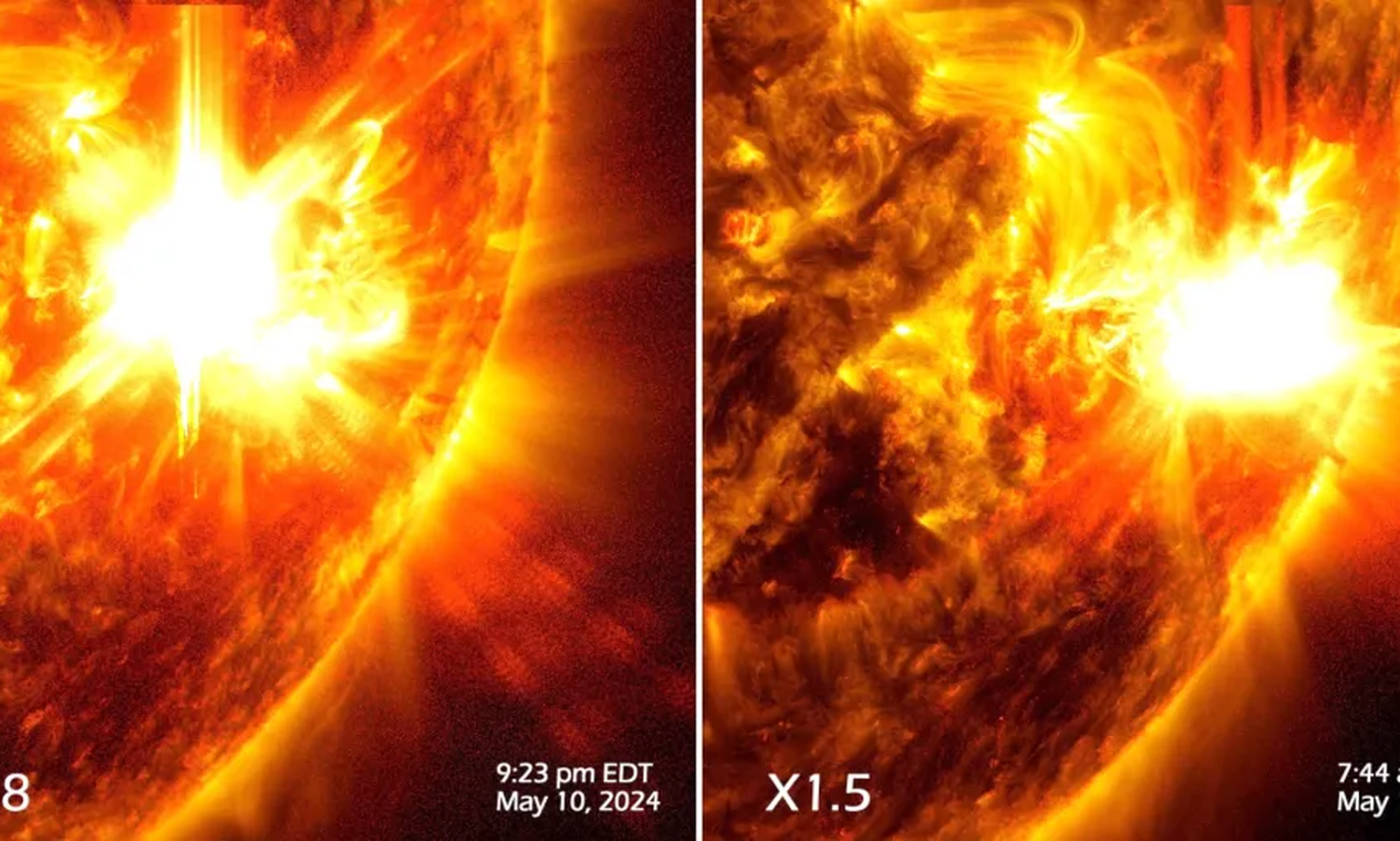 Nasa divulga imagem de explosão solar que coloriu o céu com auroras boreais