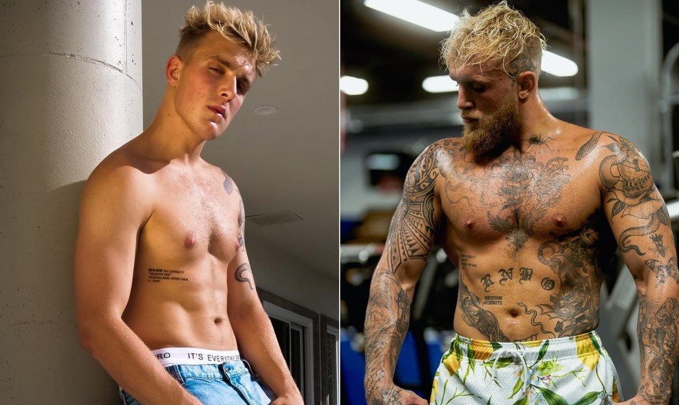 Jake Paul passou por uma transformação corporal para virar boxeador profissional — Foto: Reprodução/Redes Sociais