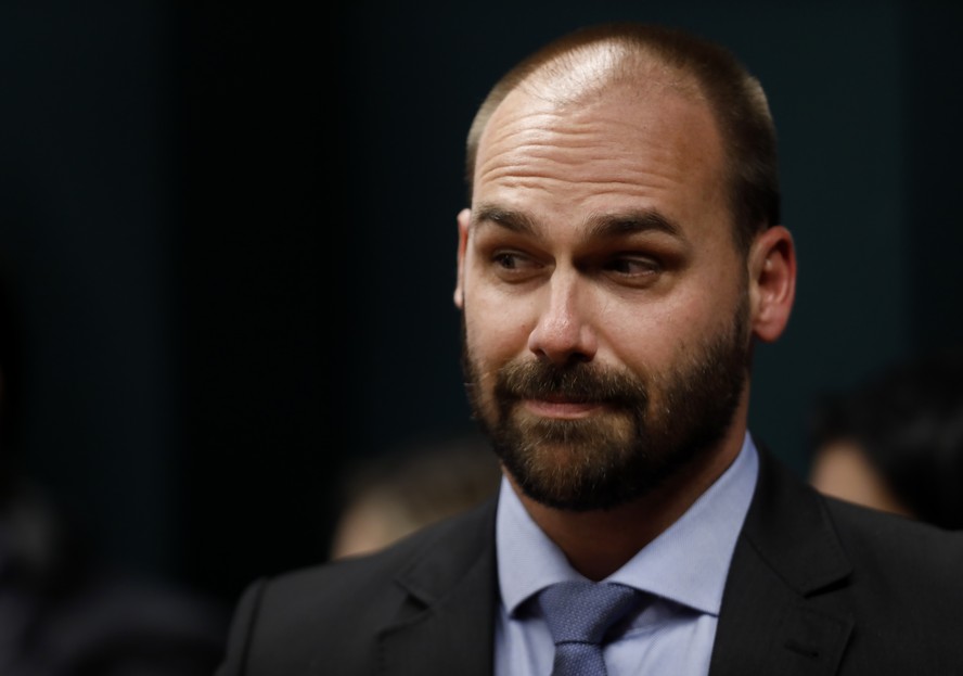 O deputado Eduardo Bolsonaro na Comissão de Direitos Humanos da Câmara, em 2023