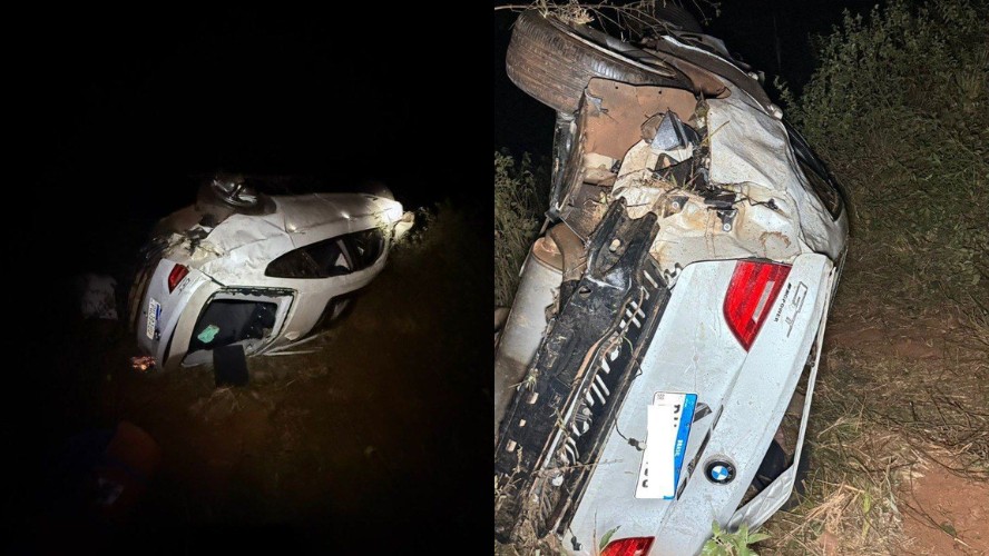 Cinco pessoas morrem após BMW capotar e cai em ribanceira em