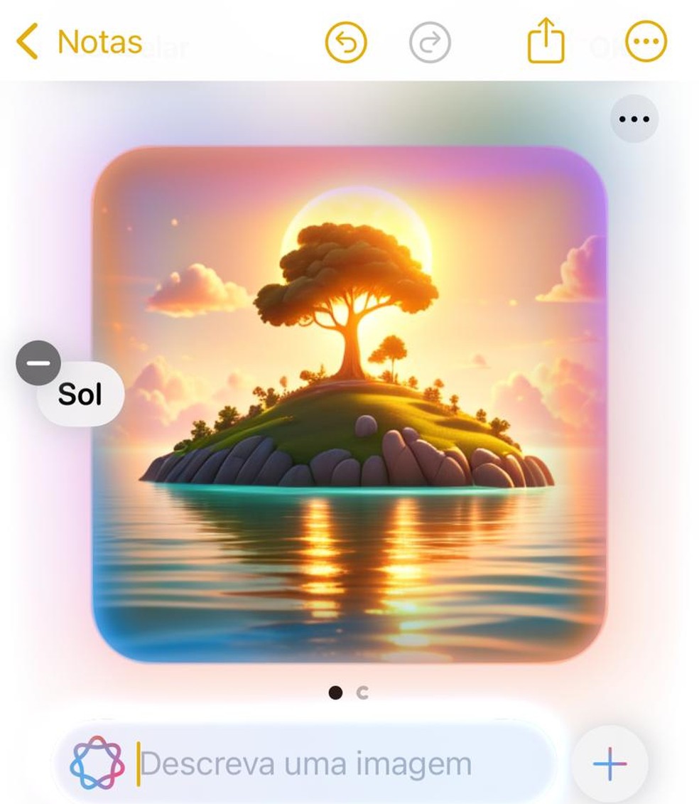 No IPhone, aplicativo Notas conta com recursos de uso de IA para gerar imagens — Foto: Reprodução