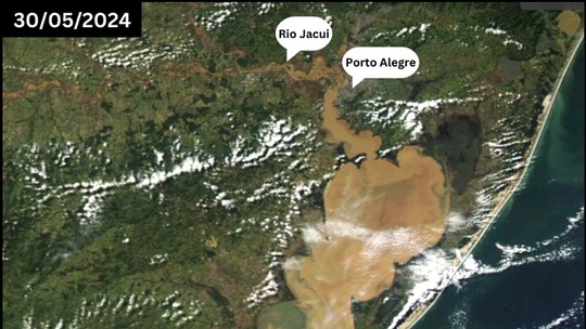 Com poucas nuvens, imagens de satélite revelam Lagoa dos Patos tomada por mancha de sedimentos