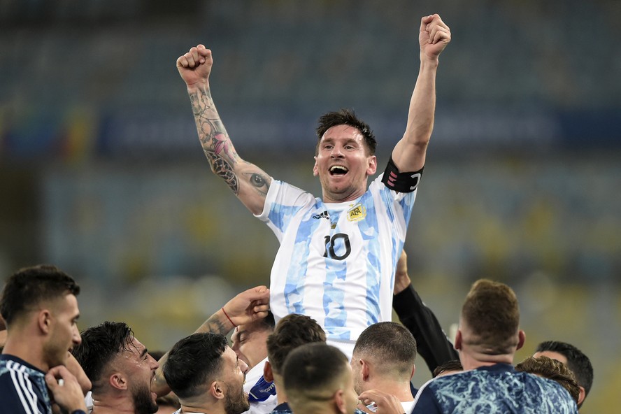 Lionel Messi, comemora com time da Argentina o Título da Copa América em 2021