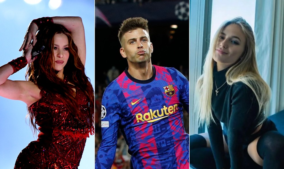 Da esquerda para a direita, Shakira, Gerar Piqué e Clara Chía — Foto: Agência O Globo