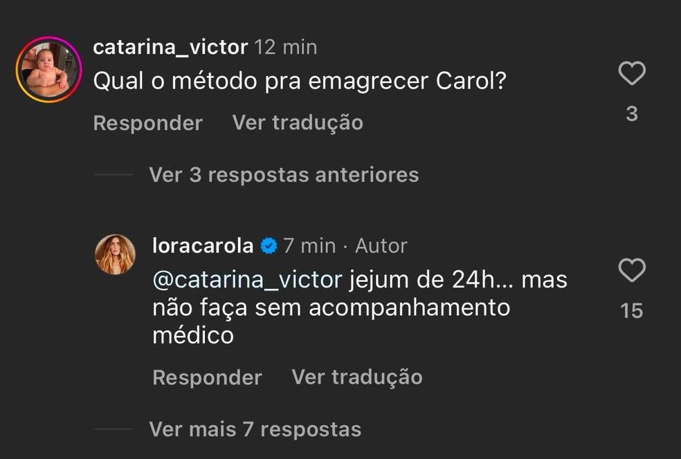 Carolina Dieckmann responde seguidora — Foto: Reprodução/Instagram