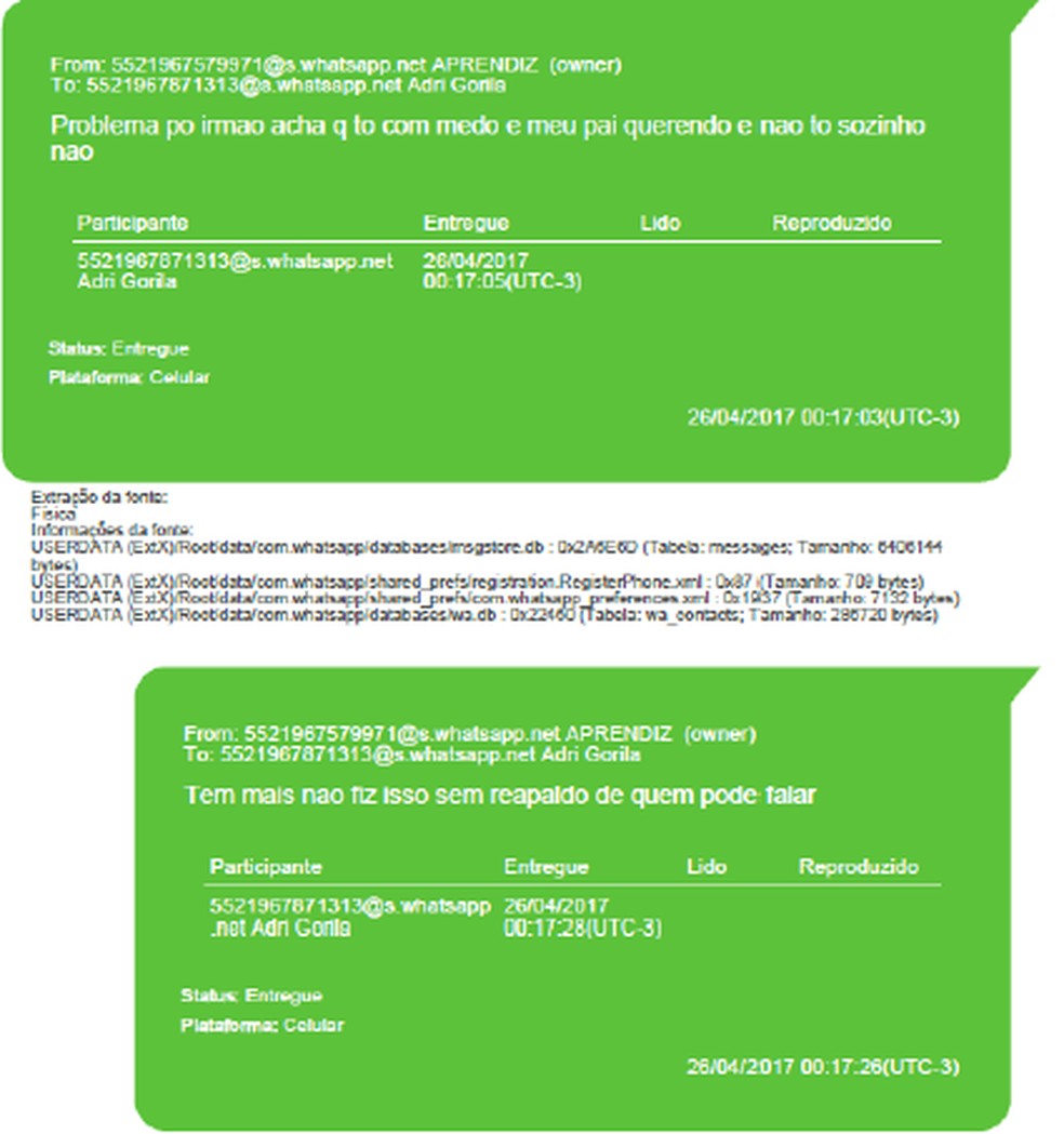 Mensagem do celular de Haylton traz que a vítima ressaltou que não estava só, dando a entender que tinha o aval da cúpula do bicho — Foto: Reprodução