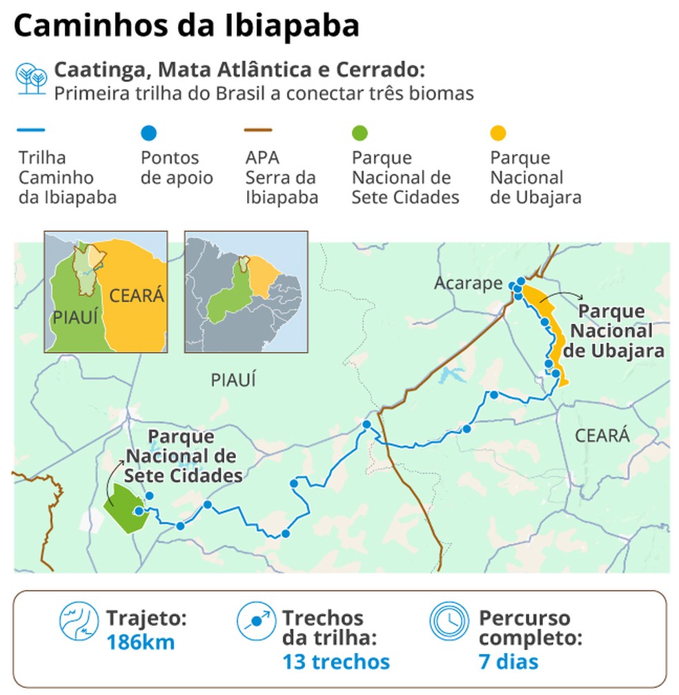 Mapa mostra a travessia — Foto: Editoria de Arte