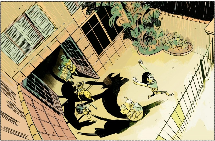 Domingos inesquecíveis: cCom os pais ao fundo, Sidão, ainda criança, pula de alegria, no livro 'Domingos', de Sidney Gusman e Jefferson Costa