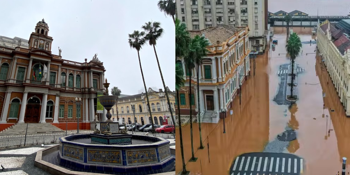 Veja antes e depois de 4 prédios históricos que foram impactados pelas enchentes