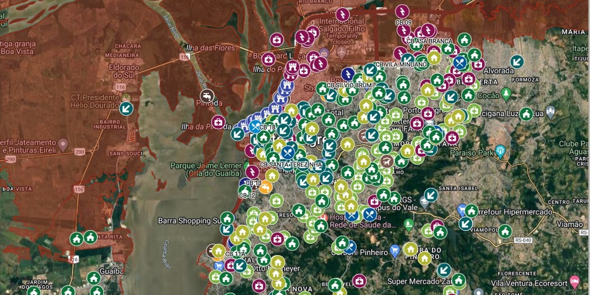 Banco de dados mostra áreas inundadas, pontos de abrigo e previsões para cheia no RS