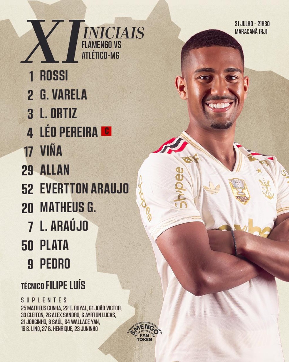 Escalação do Flamengo para enfrentar o Atlético-MG pela Copa do Brasil — Foto: Divulgação