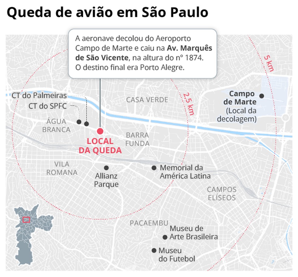 Mapa de pontos próximos ao local do acidente — Foto: Arte/O Globo