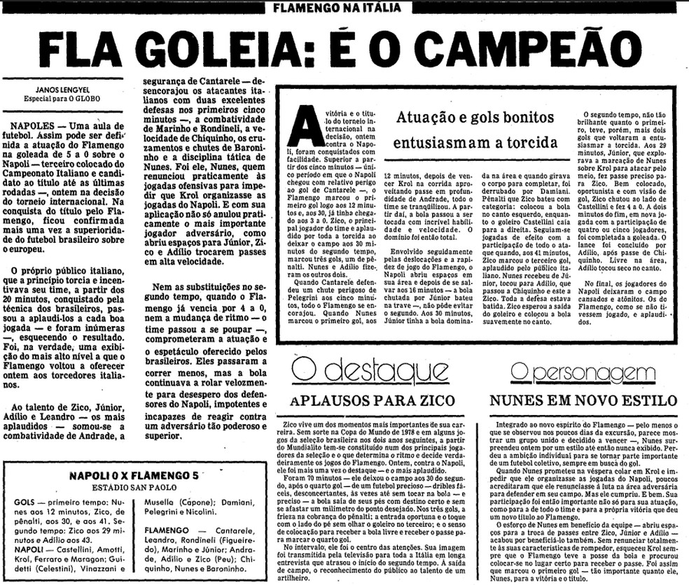 Flamengo goleia Napoli por 5 a 0 em 1981 — Foto: Arquivo/O Globo