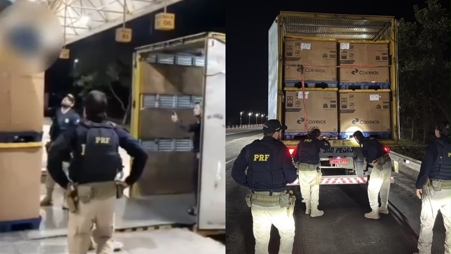Dois homens são presos em Goiás após PRF encontrar um deles escondido dentro de caixa em caminhão dos Correios