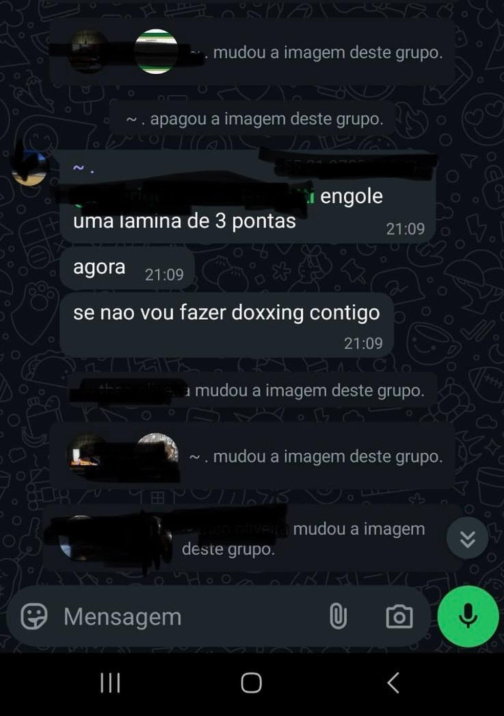 Troca de mensagens do grupo de alunos do Col&eacute;gio Ipiranga &mdash; Foto: Reprodu&ccedil;&atilde;o