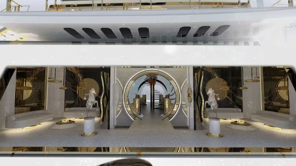 Iate-submarino M5 tem detalhes em dourado, spas, paredes interativas e outras comodidades de luxo — Foto: Migaloo