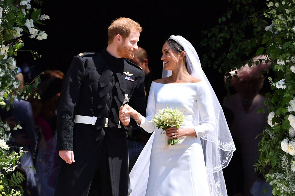 O príncipe Harry e Meghan Markle no dia do casamento, em 2018, no Castelo de Windsor — Foto: Ben Stansall/AFP Photo