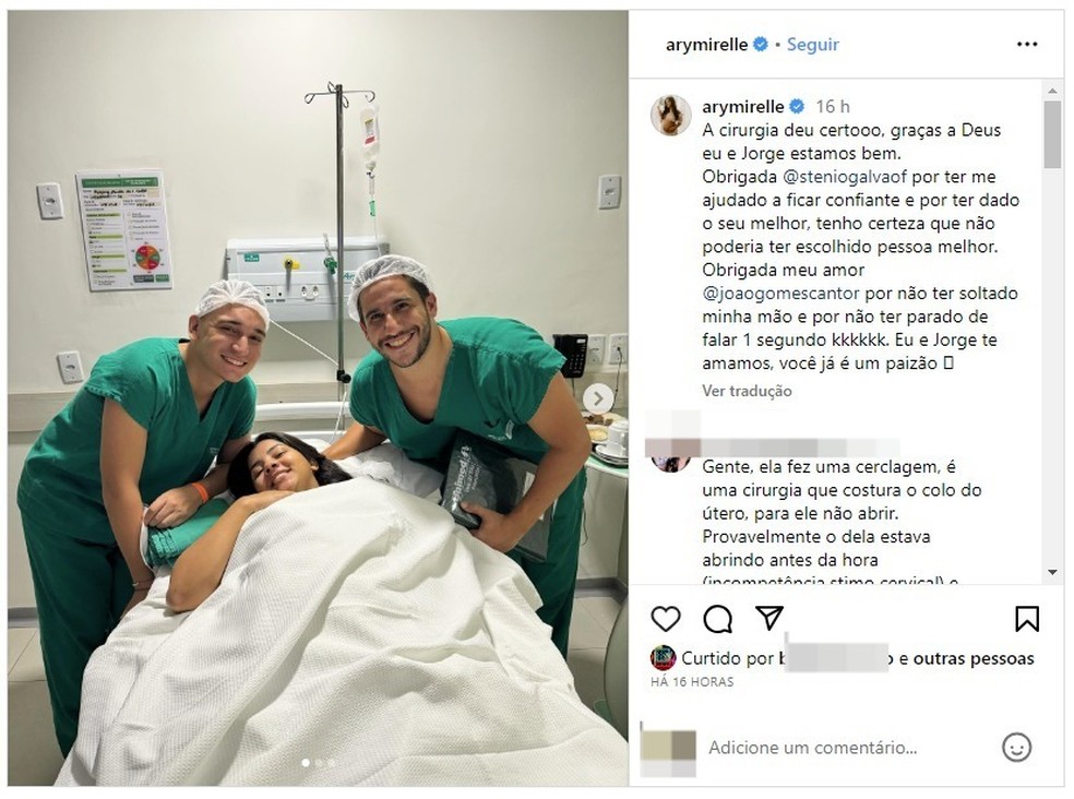 Ary anunciou que a cirurgia foi bem-sucedida nas redes sociais — Foto: Reprodução