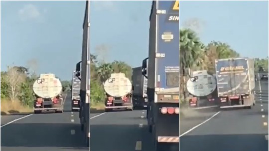Motorista de carreta fecha caminhão e quase provoca acidente em rodovia; vídeo