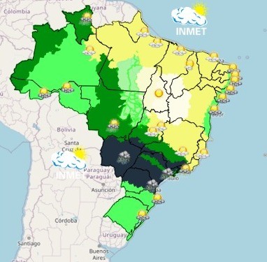 Sábado com chuvas intensas e alertas em várias regiões do Brasil; confira a previsão do tempo
