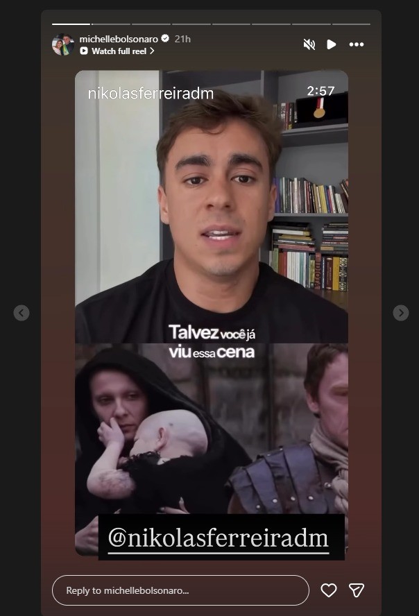 Após bate-boca entre Eduardo Bolsonaro e Nikolas Ferreira, Michelle compartilha vídeo de deputado