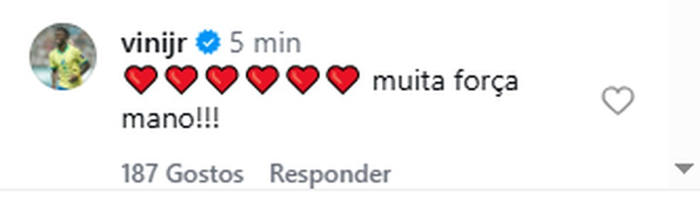 Vini Jr. deseja forças para Militão — Foto: Reprodução