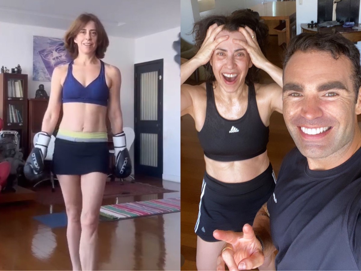 50 mais: personal dos famosos, Chico Salgado, publica imagens do treino de Fernanda Torres em casa; confira