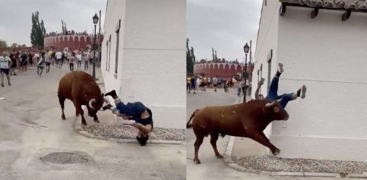 Vídeo: Mulher distraída é atacada em corrida de touros na Espanha