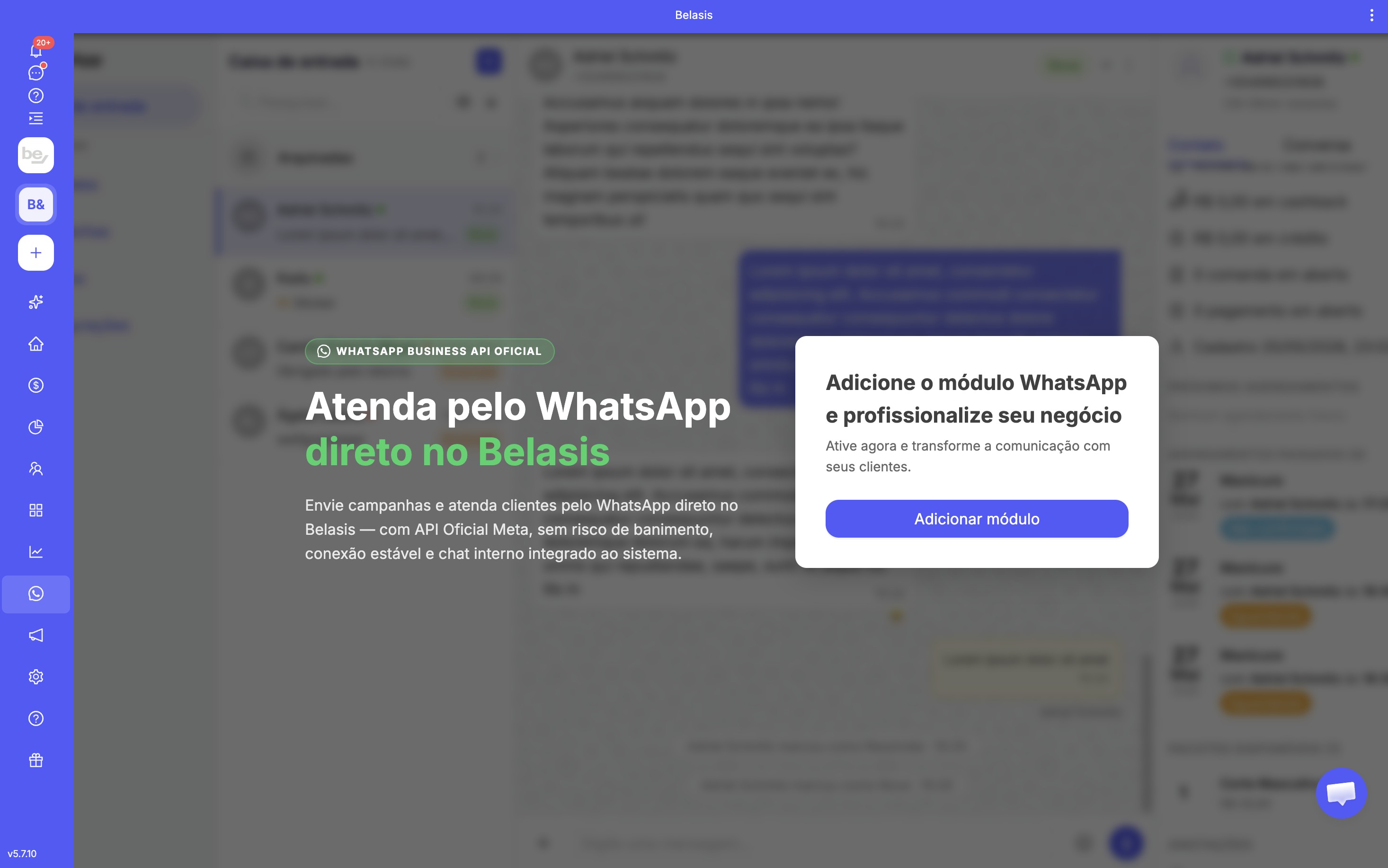 Belasis Integra WhatsApp Oficial para Salões de Beleza