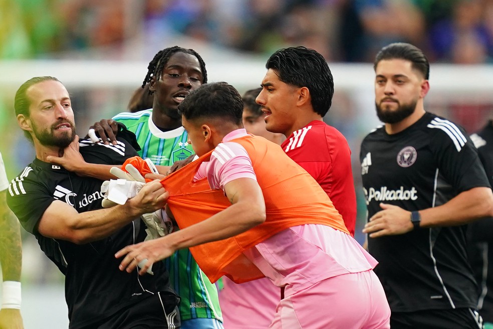 Confusão em Inter Miami x Seattle Sounders — Foto: Rich Lam/Getty Images/AFP