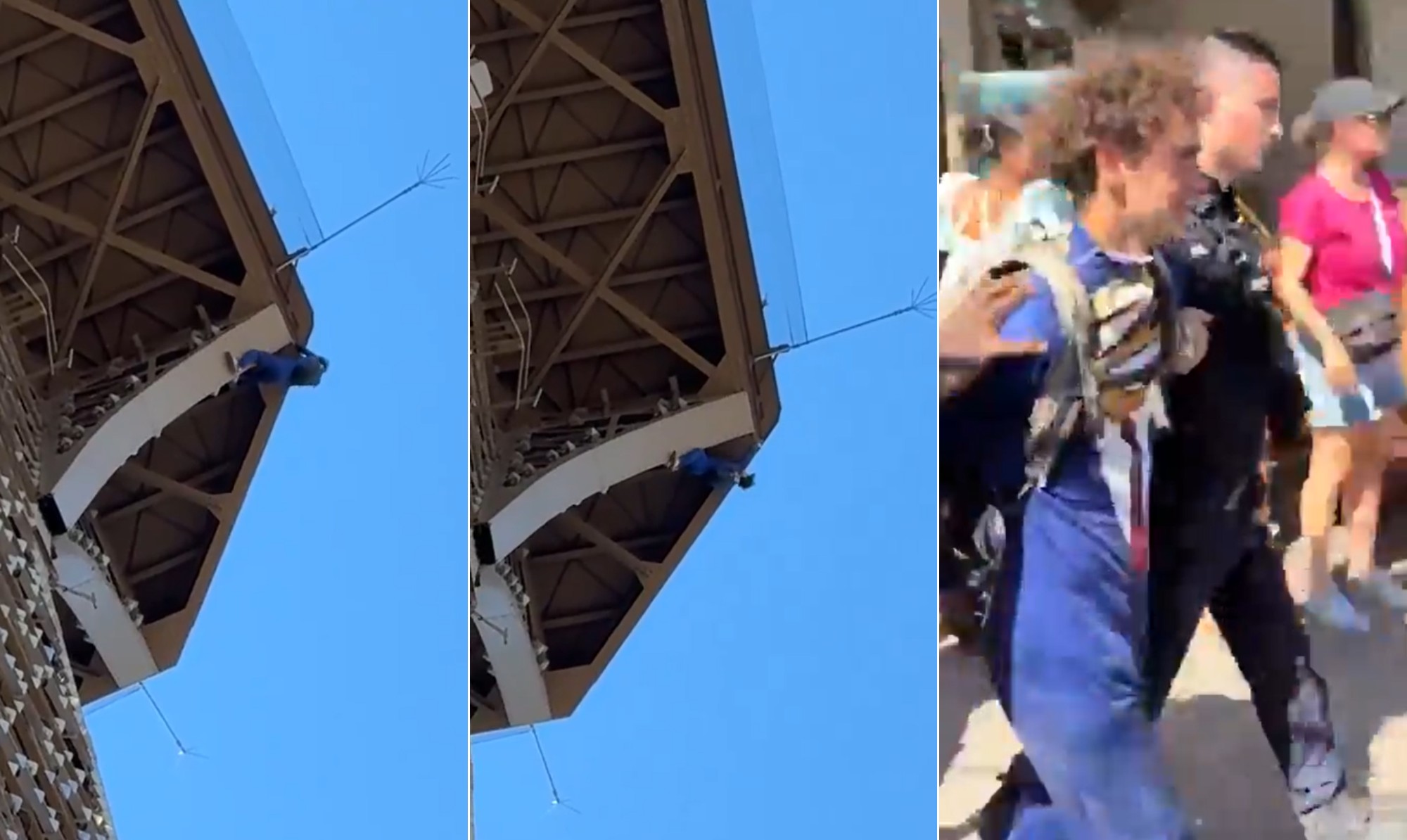 Homem escala a Torre Eiffel para pendurar a bandeira dos EUA e é preso; vídeo