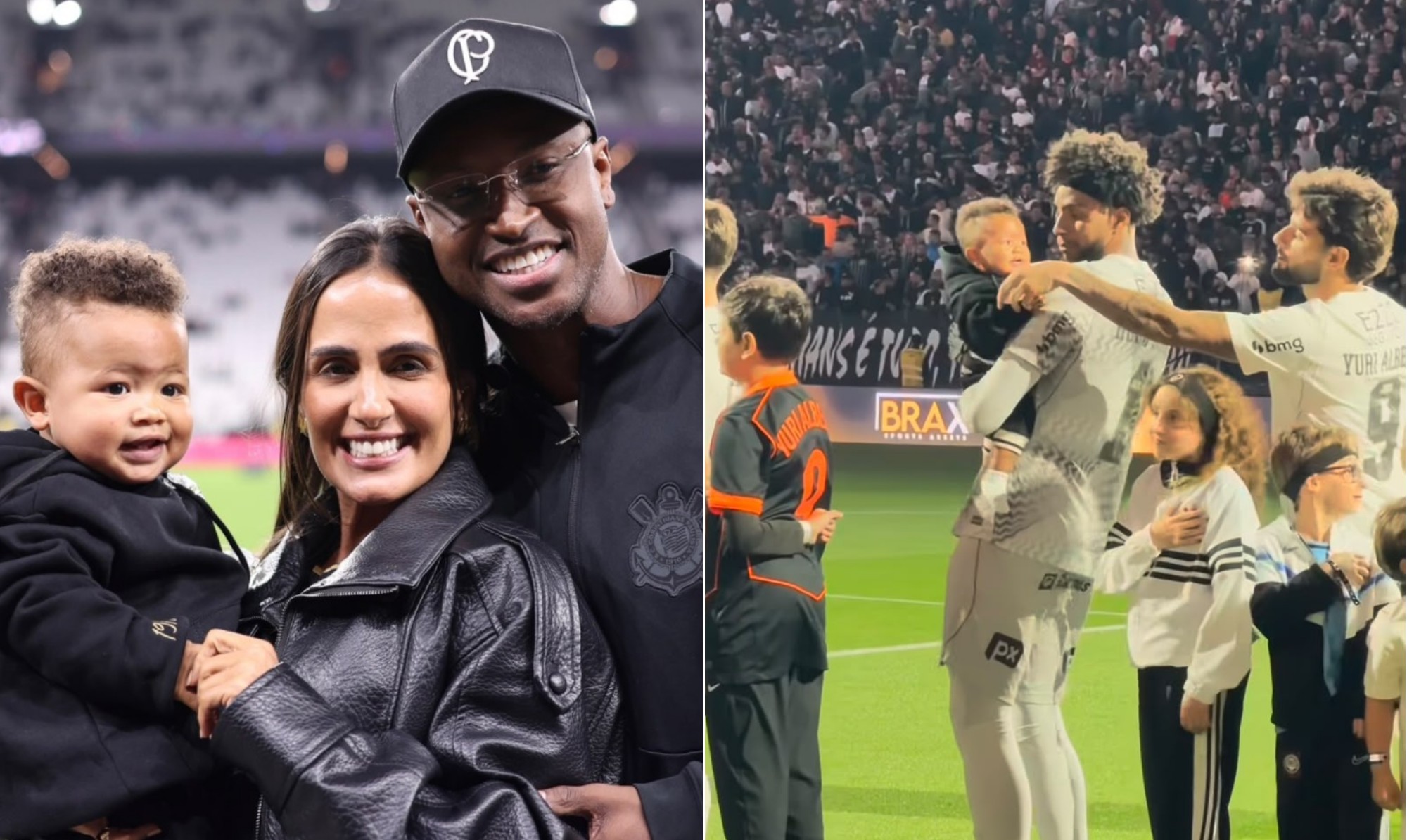 Thiaguinho agradece Hugo Souza por entrar com seu filho em campo no jogo do Corinthians: 'sonho que já foi meu'