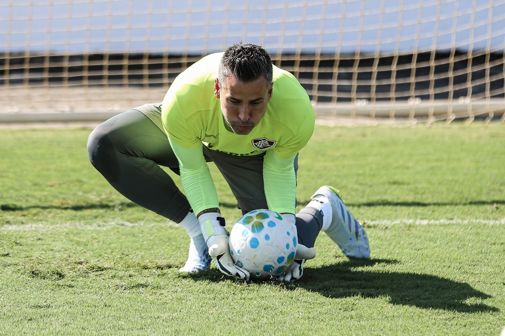 Fábio, do Fluminense, em treino na véspera do duelo com a Chapecoense, pelo Campeonato Brasileiro — Foto: Lucas Merçon / Fluminense
