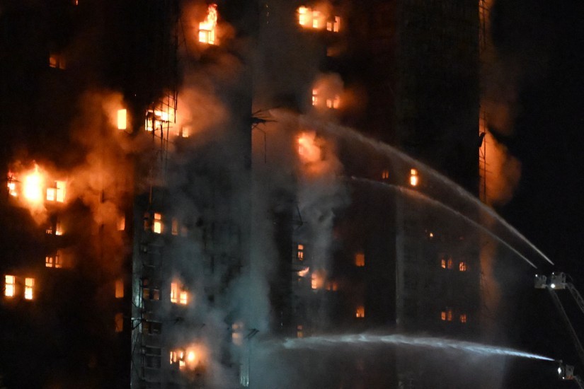 A fire broke out at the Wang Fook residential complex in the Tai Po district in northern Hong Kong - Photo: Peter Parks