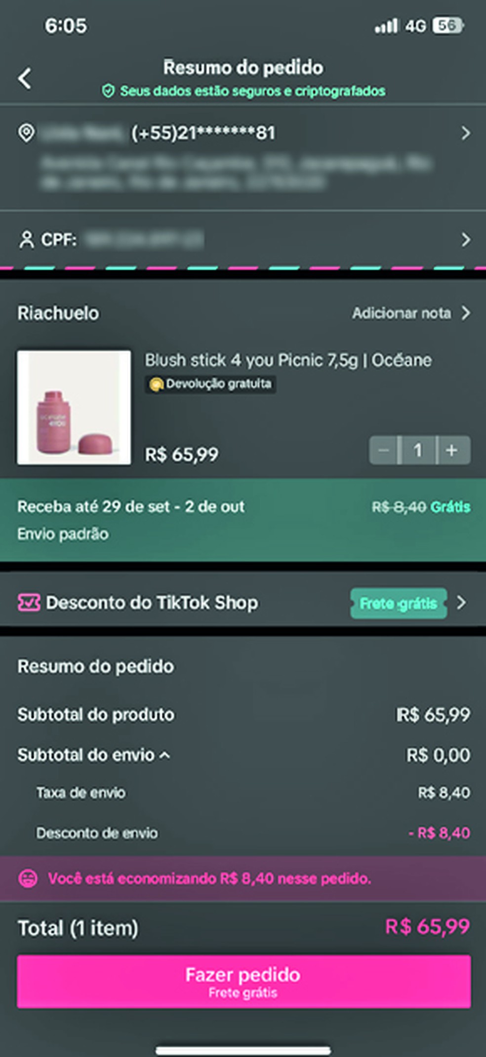 Passo 3 em uma compra no TikTok Shop — Foto: Reprodução