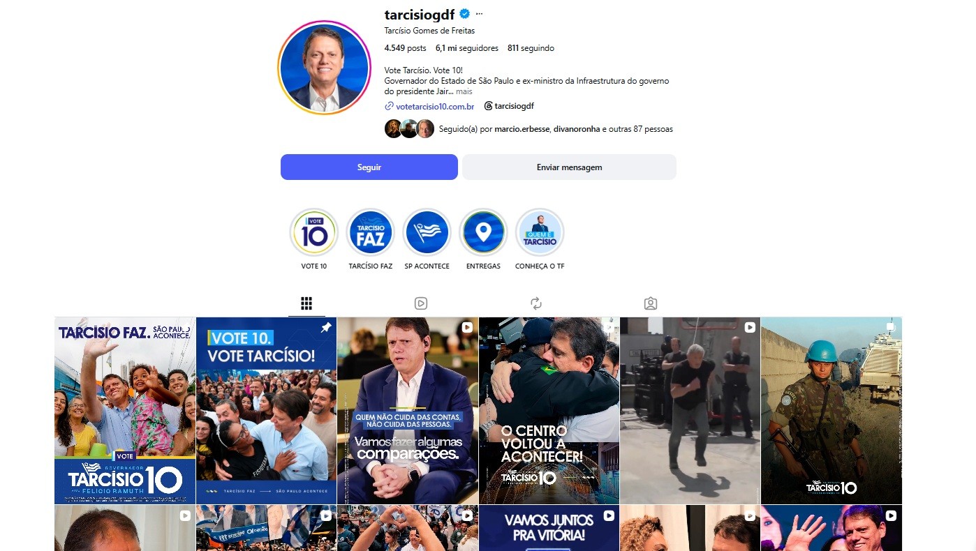 Sem verde e amarelo, Instagram vira queridinho de Tarcísio e divide campanha às vésperas da estreia na TV e rádio - QTU Questões do Universo