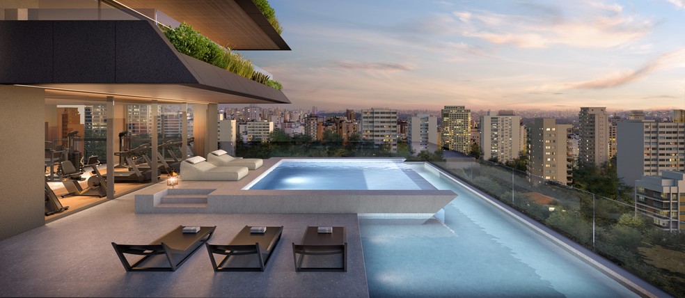 Piscina do terraço em empreendimento da Gafisa com Tonino Lamborghini — Foto: Divulgação/Gafisa