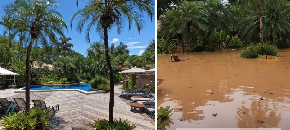 Não é possível ver a demarcação da piscina em hotel hospedado por Mariana Belém — Foto: Reprodução Instagram