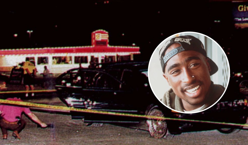 A cena do assassinato do rapper Tupac Shakur, em 1996 — Foto: Reprodução
