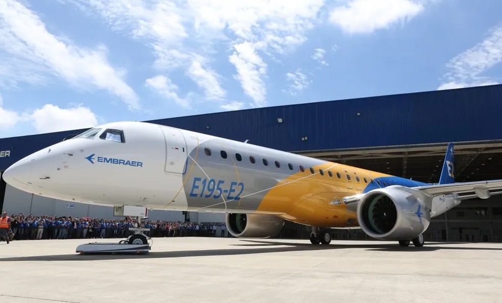 Aeronave E195-E2, da Embraer — Foto: Divulgação/Embraer