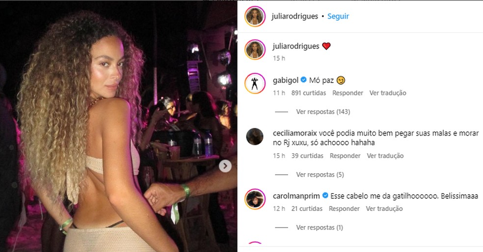 Gabigol comenta em post de Julia Rodrigues — Foto: Reprodução/Instagram