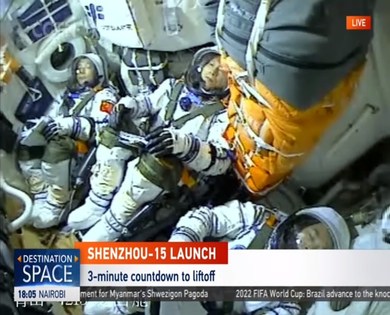 China escolheu equipe de astronautas mais antiga e experiente para administrar a estação espacial  — Foto: Reprodução/CGTN