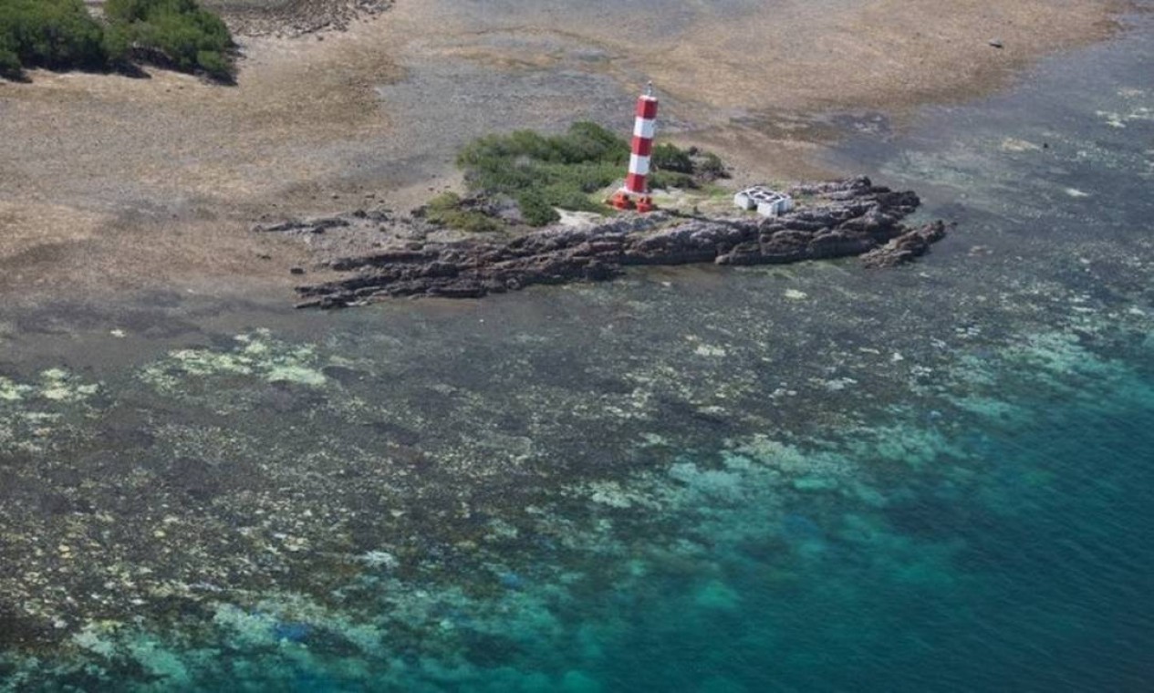 Imagem aérea mostra os corais brancos na Grande Barreira de Corais da Austrália, que está sendo destruída pelo aquecimento e acidificação dos mares — Foto: ARC Centre of Excellence for Coral Reef Studies / Terry Hughes