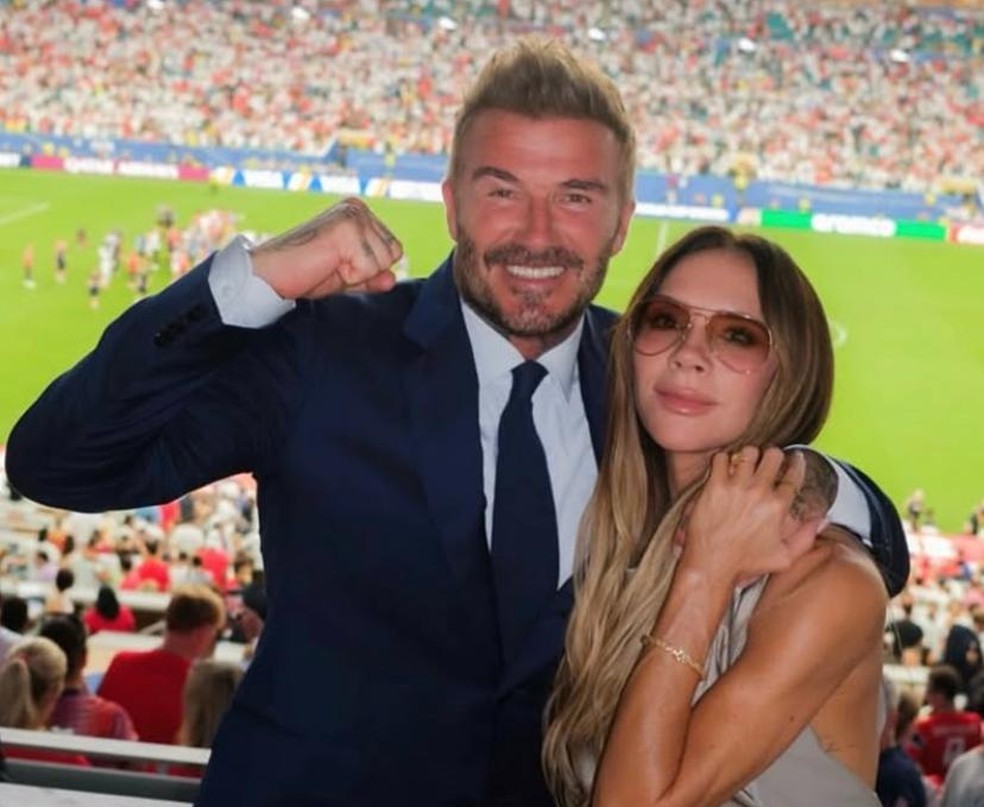 David Beckham e Victoria Beckham no estádio em Miami — Foto: Reprodução / Instagram
