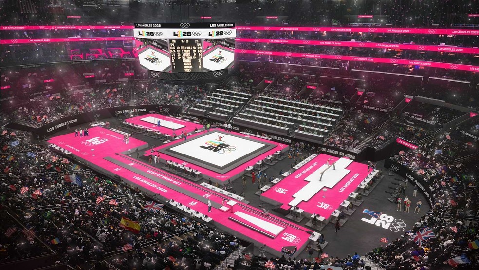 A Downtown Arena, casa dos Los Angeles Lakers, que receberá a ginástica em Los Angeles-2028 — Foto: Divulgação